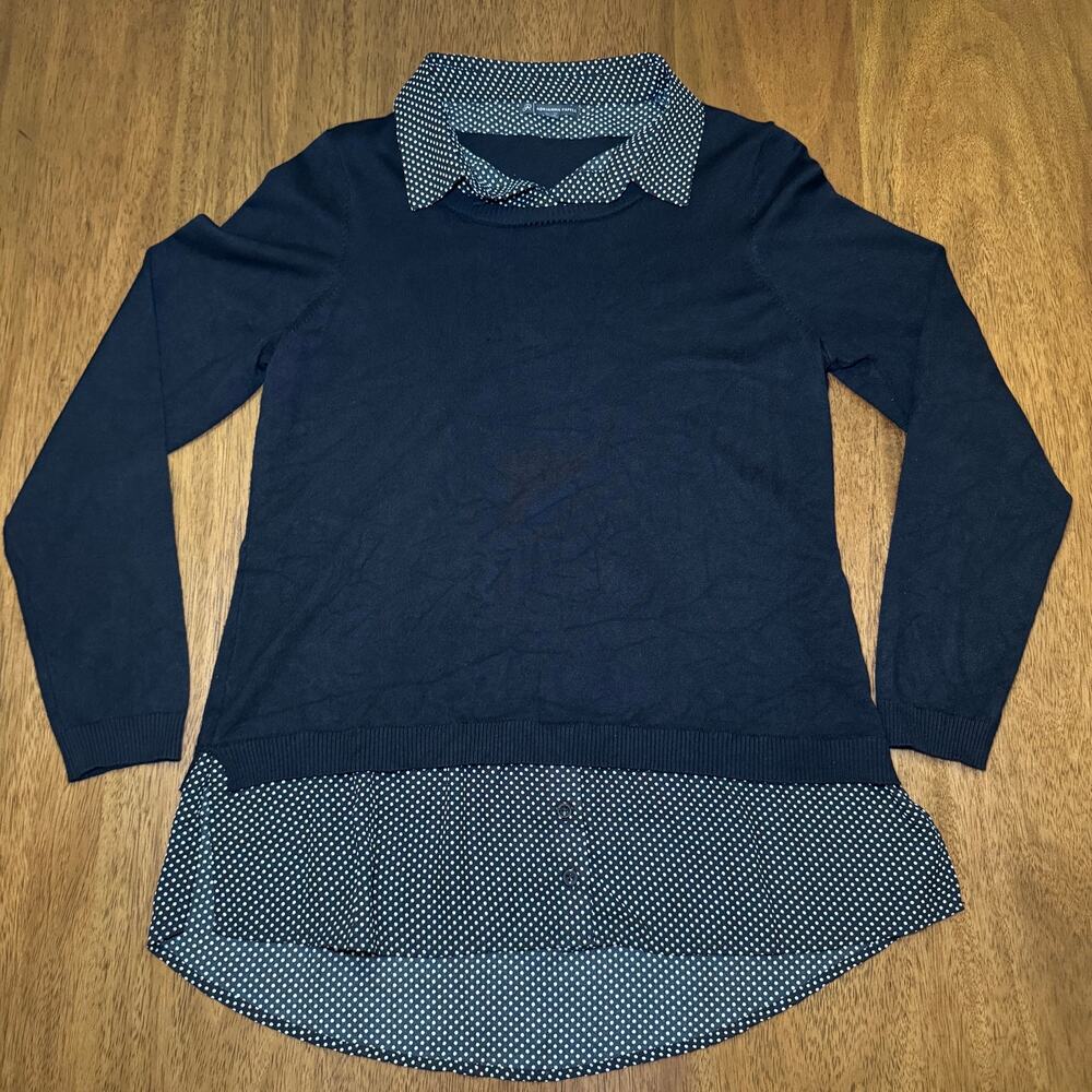 Adrianna Papell Womens L Black Polka Dot Twofer Sweater Blouse Layered Workwear